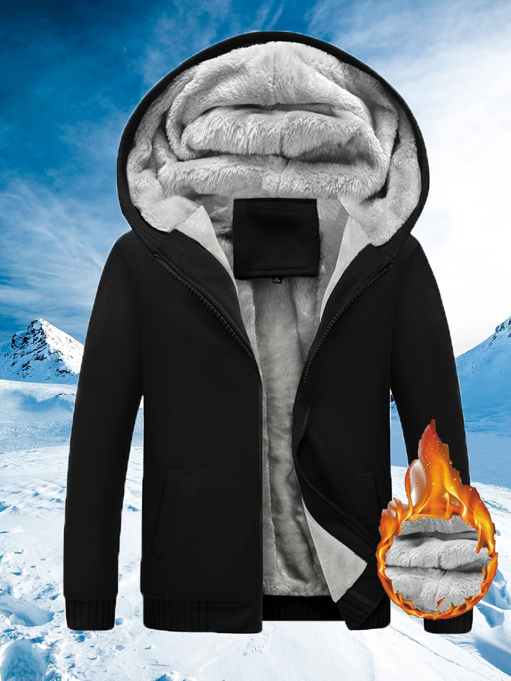 Winterwarme Fleece-Kapuzenjacke mit Reissverschluss