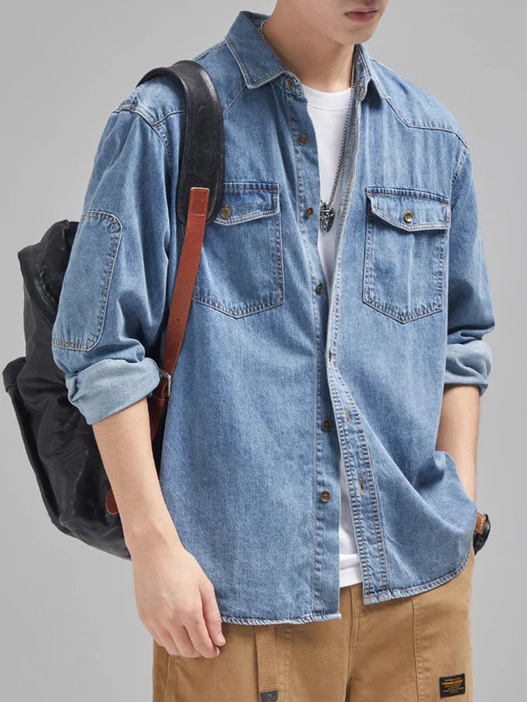 Calvin Lässig Geknöpftes Denimhemd mit Taschen für Männer