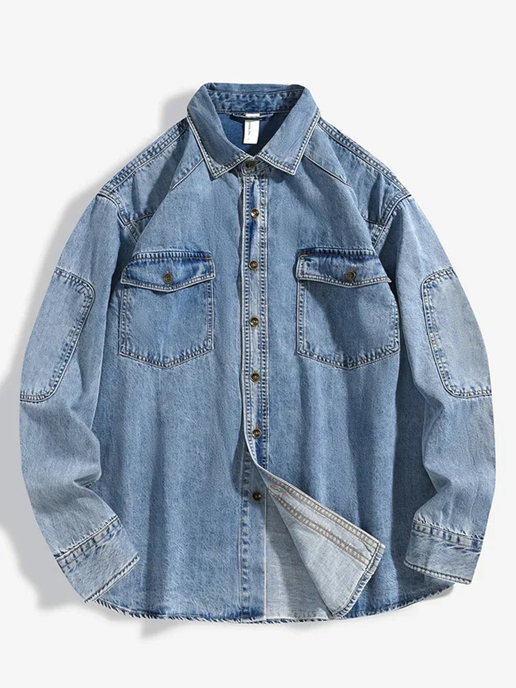 Calvin Lässig Geknöpftes Denimhemd mit Taschen für Männer