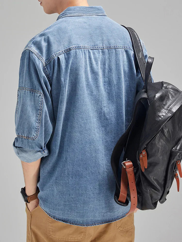 Calvin Lässig Geknöpftes Denimhemd mit Taschen für Männer