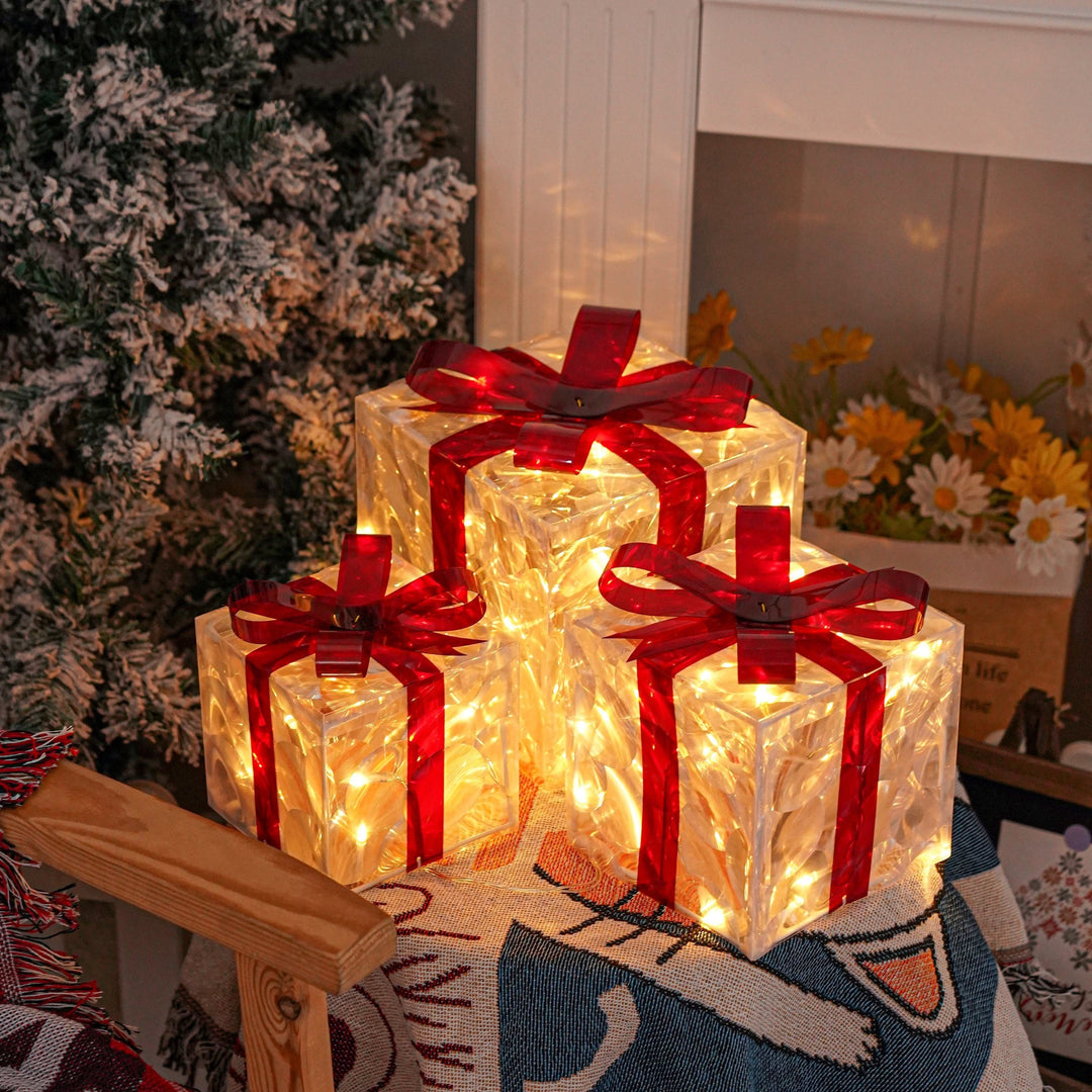 Set mit 3 beleuchteten Weihnachtsgeschenkboxen